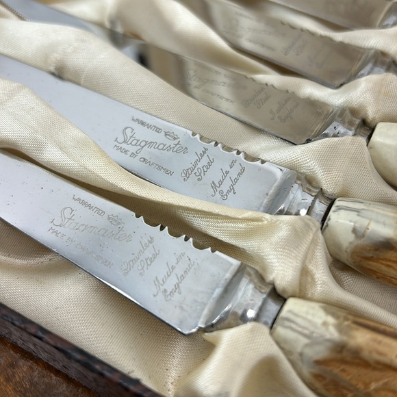 Vintage Stagmaster Steak Knives Stainless Steel Made in England Antler Host Meal - Picture 3 of 8